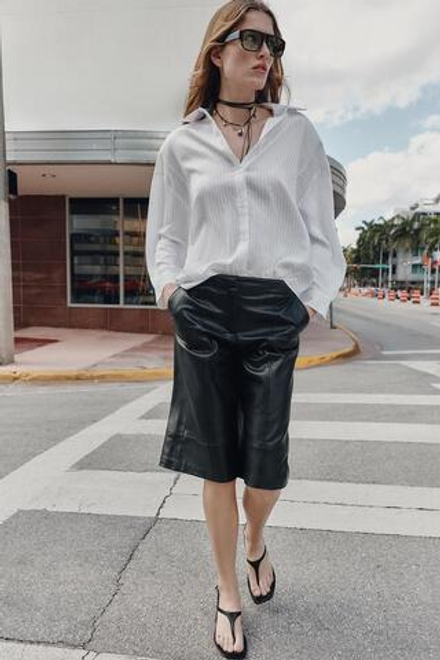 ZARA РУБАШКА OVERSIZE В ПОЛОСКУ, БЕЛЫЙ/ЧЕРНЫЙ