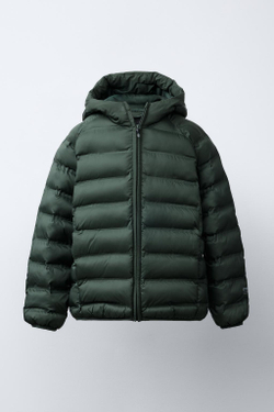 ZARA УЛЬТРАЛЕГКАЯ КУРТКА С КАПЮШОНОМ, ЗЕЛЕНЫЙ