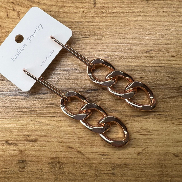 Серьги "Цепи" застежка узелок 3 звена плетение панцирное металл цвет медный 7,5 см