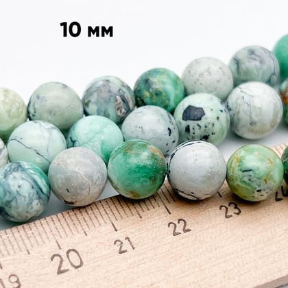 Варисцит бусины (в породе), диаметр около 10,1-10,3 мм, цена за 9 шт (1/4 нити)