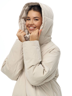 Пуховик длинный с капюшоном, молочная, SilverFox