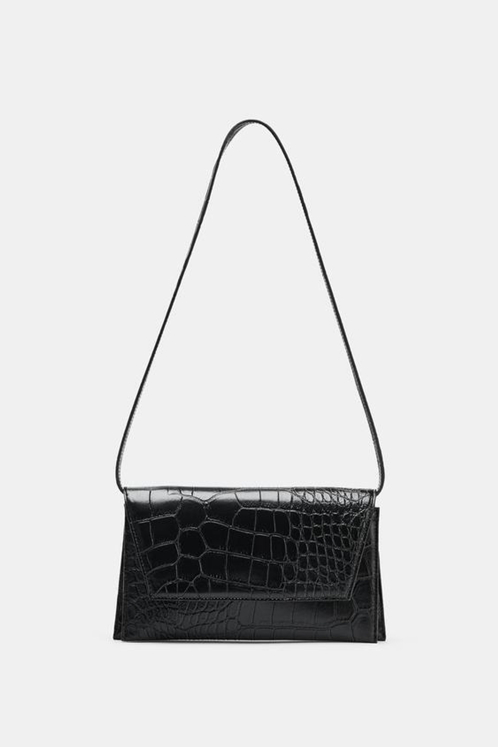 ZARA СУМКА С РЕЛЬЕФНЫМ УЗОРОМ И КЛАПАНОМ, ЧЕРНЫЙ