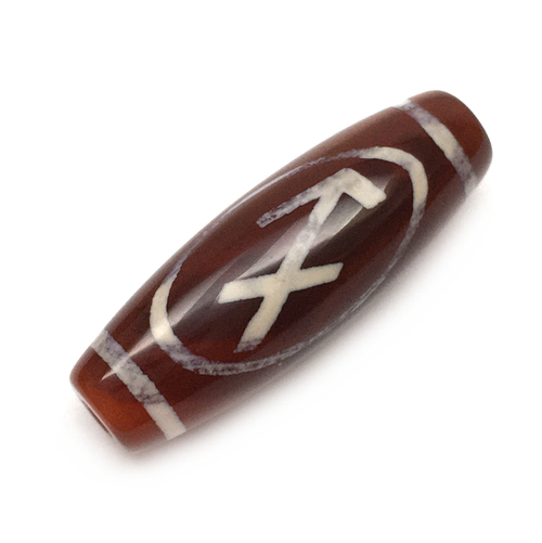 Агат Дзи "Стрелец", бусины оранжевые с белым рисунком 30х10 мм