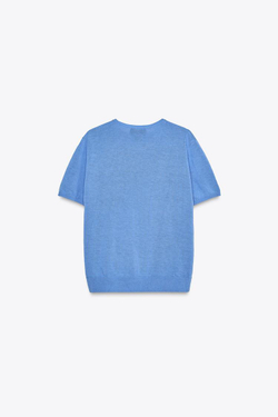 ZARA ОДНОТОННЫЙ ТОП С КОРОТКИМИ РУКАВАМИ, СИНИЙ