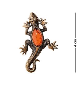 AM-2654 Брошь «Ящерка Шипохвост» (латунь, янтарь)