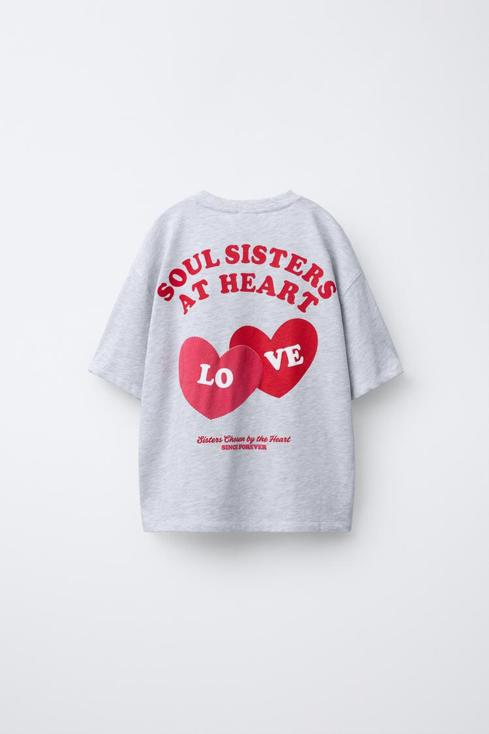 ZARA ФУТБОЛКА С ПРИНТОМ «СЕРДЦА», СЕРЫЙ/НЕЖНО-КОРИЧНЕВЫЙ
