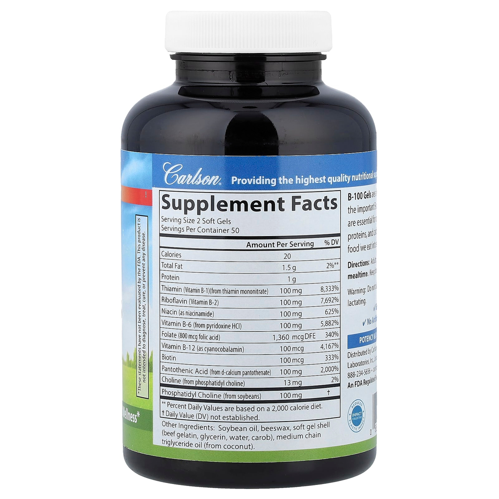 Carlson, витамин B100 в капсулах, 100 капсул