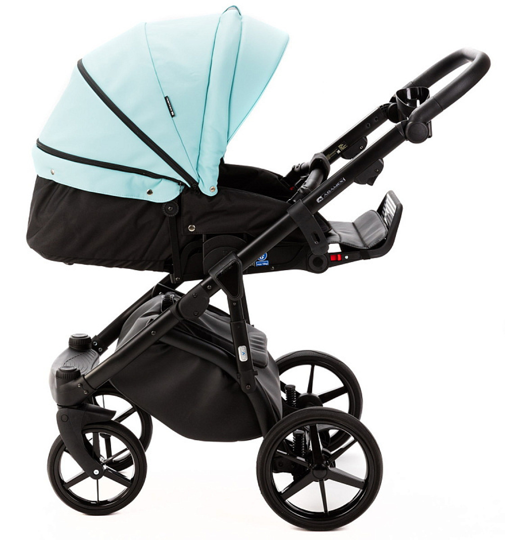 Детская коляска Adamex Nola Deluxe 2 в 1 N-SD111 (СВ.БИРЮЗОВАЯ.КОЖА + ЧЕРН.КОЖА)