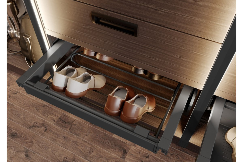 Корзина проволочная для обуви ELITE 900мм, скрытый монтаж с доводчиком, антрацит