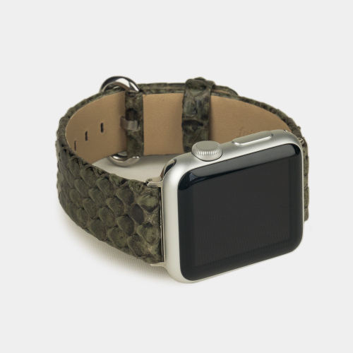 Ремешок для Apple Watch 44/45/46 mm из кожи питона, зеленого цвета