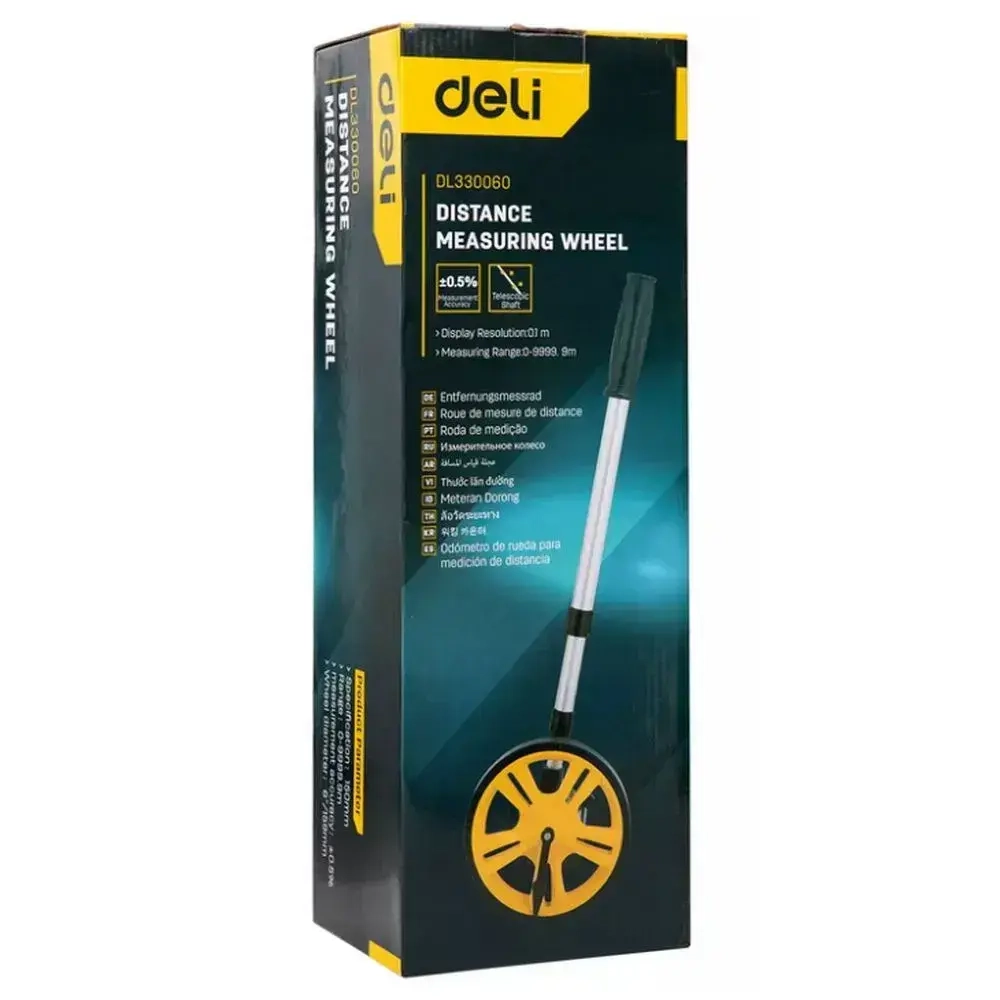 Измерительное колесо с механическим счетчиком Deli DL330060 диаметр 150мм, точность 0,5%, значение деления 0,1 мм, складная конструкция