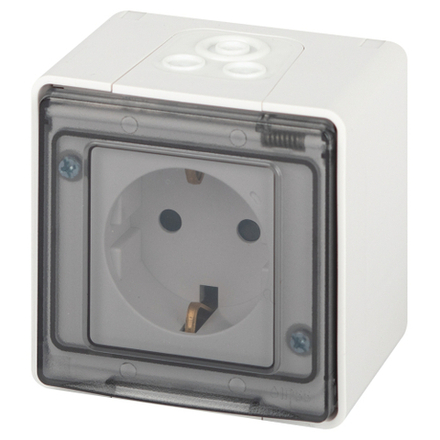 Розетка ЭРА Эксперт 11-2502-01 с заземлением крышкой 2P+E IP55 шторки 16A-250В ОУ белый