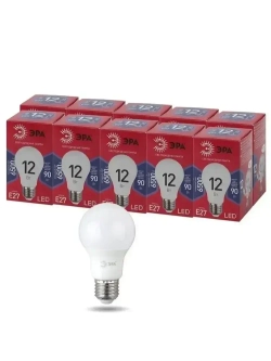 Лампочка светодиодная ЭРА LED E27 12 Вт A60 груша 6500К холодный белый свет набор 10 штук