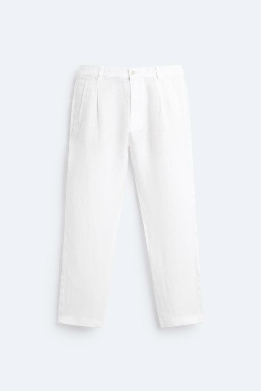 ZARA БРЮКИ ИЗ 100% ЛЬНА, БЕЛЫЙ