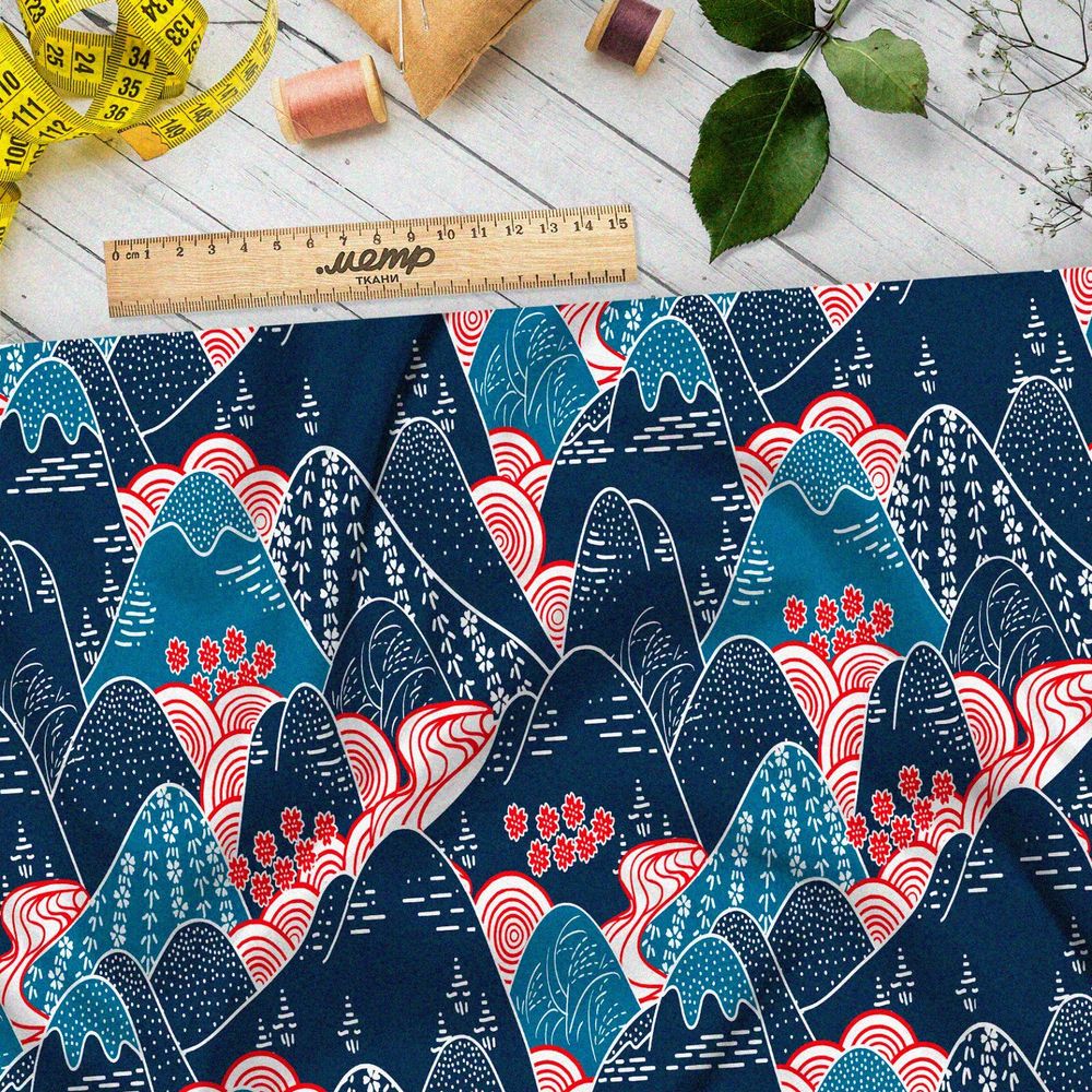 Ткань оксфорд 210 контрастные горы в негативе