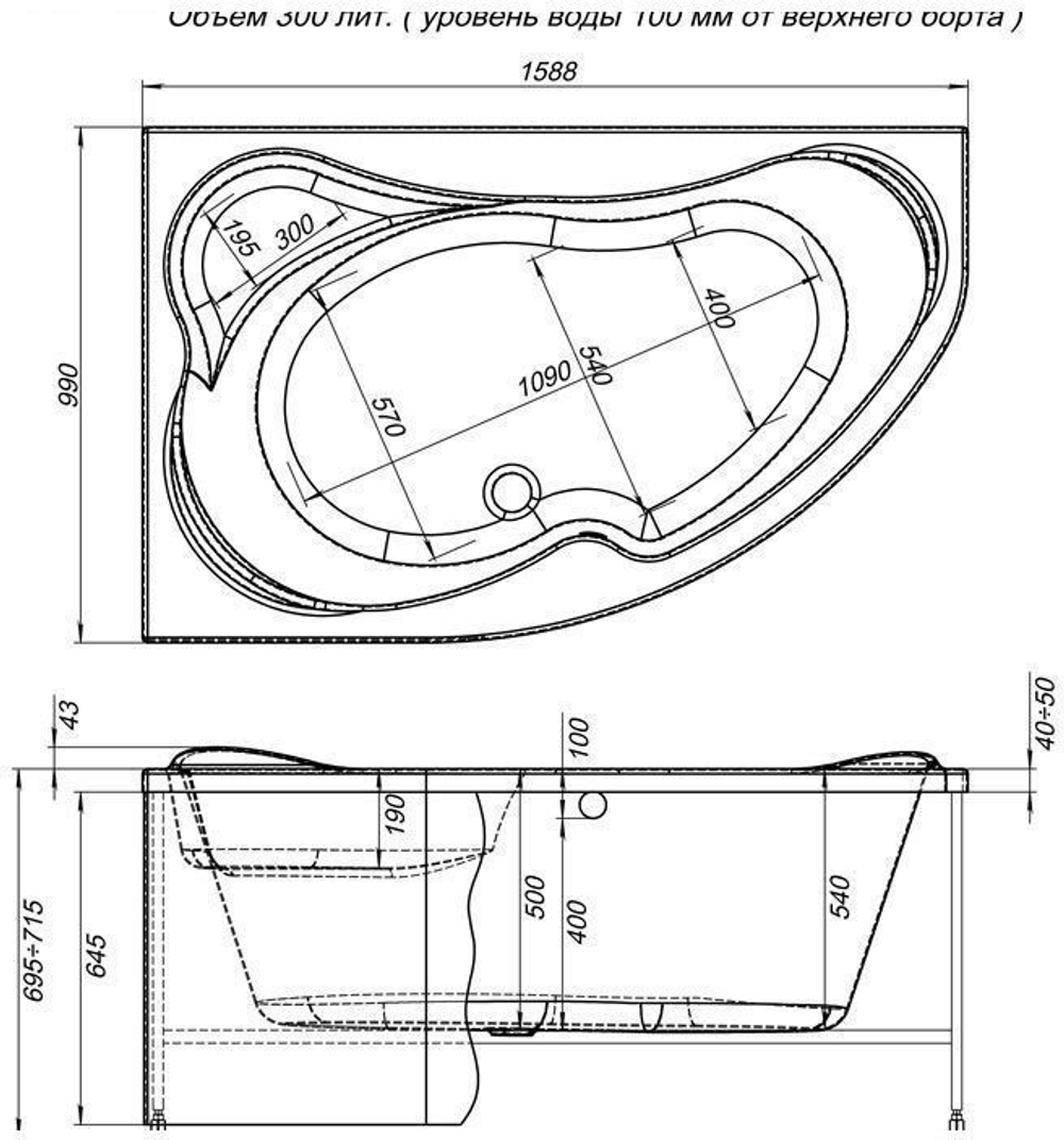 Акриловая ванна Aquanet Capri 160x100 L (с каркасом)