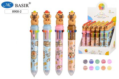 Авторучка 10 цв. детская "Капибара" цветной корпус с рисунком, ассорти 8900-2 (Basir) (Комплект 36шт.)
