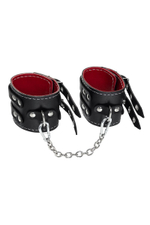 Черные оковы с двумя ремнями и красной подкладкой (Цвет: черный с красным)