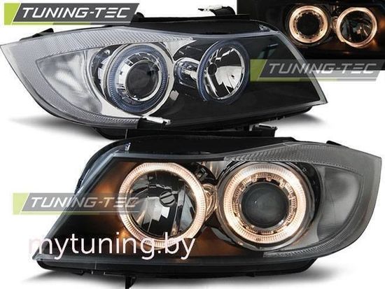 Передние фары Bmw 3 E90/E91 angel eyes black