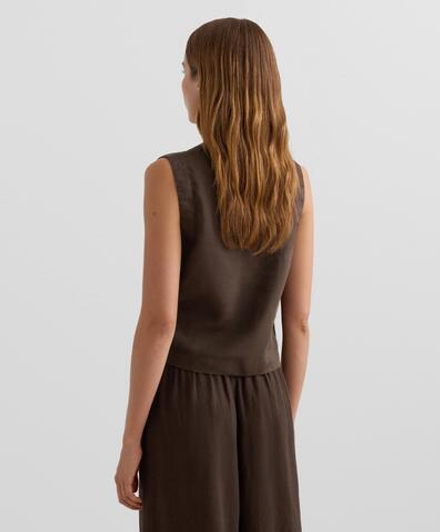 Oysho Топ из 100% льна с перекрестным кроем и завязками, темно-коричневый