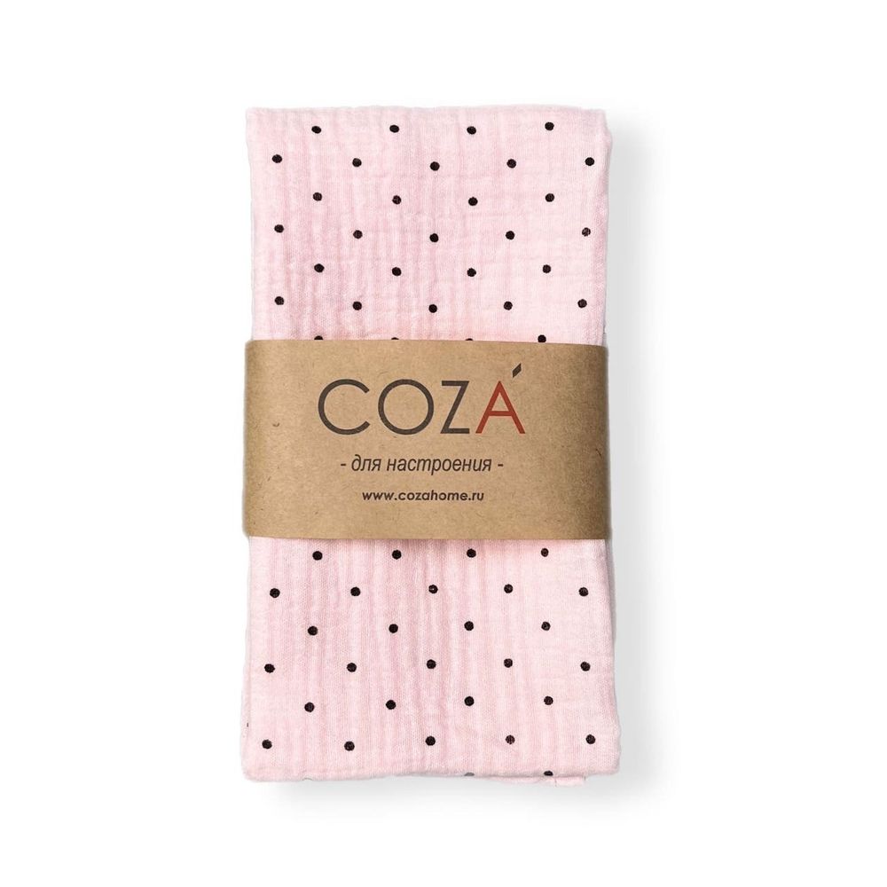 Полотенце COZA, Горошки, розовый фон; муслин, 100% хлопок, размер 45х65 см