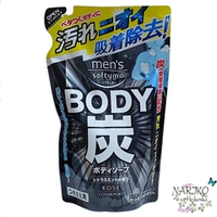 Жидкое мыло для тела мужское KOSE Softymo Body Soap Charcoal для глубокого очищения и ухода с древесным углём, мягкая упаковка 400 мл.