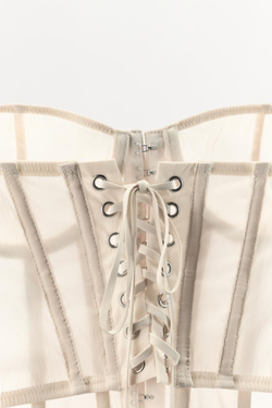 ZARA КОРСЕТ НА КОСТОЧКАХ СО ШНУРОВКОЙ, ЭКРЮ