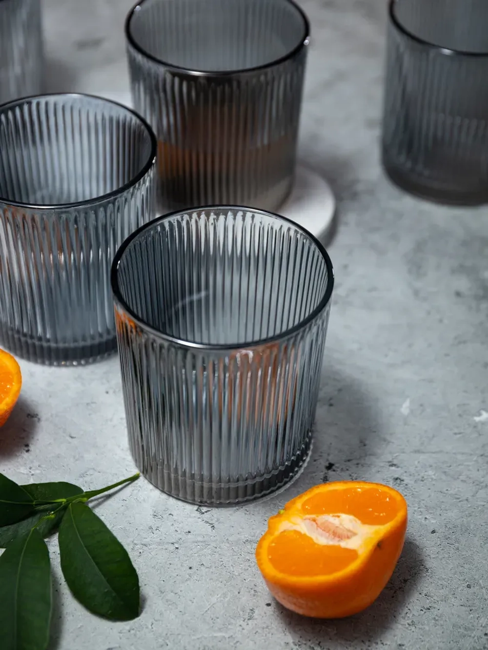 Набор ребристых бокалов для виски, 350 мл. 6 шт. черные