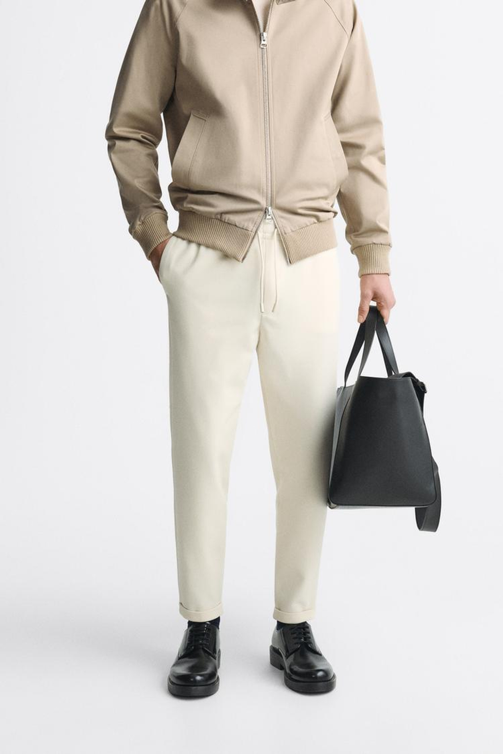 ZARA БРЮКИ EASY CARE С ПОЯСОМ НА ШНУРКЕ, ЭКРЮ