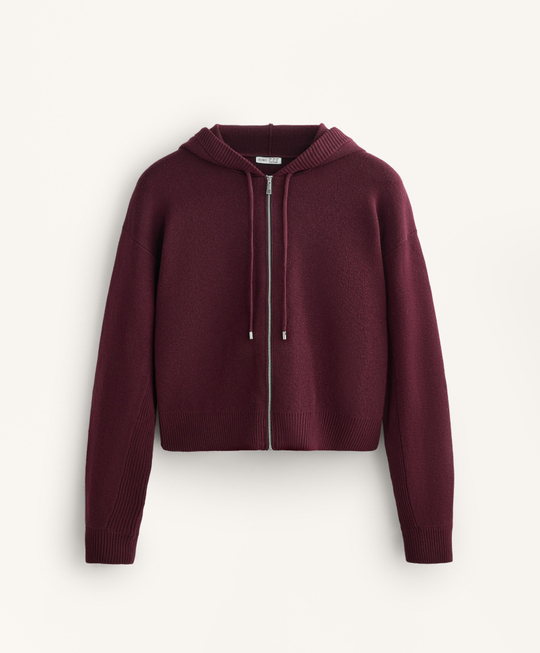 Oysho Вязаная куртка с капюшоном, темно-гранатовый