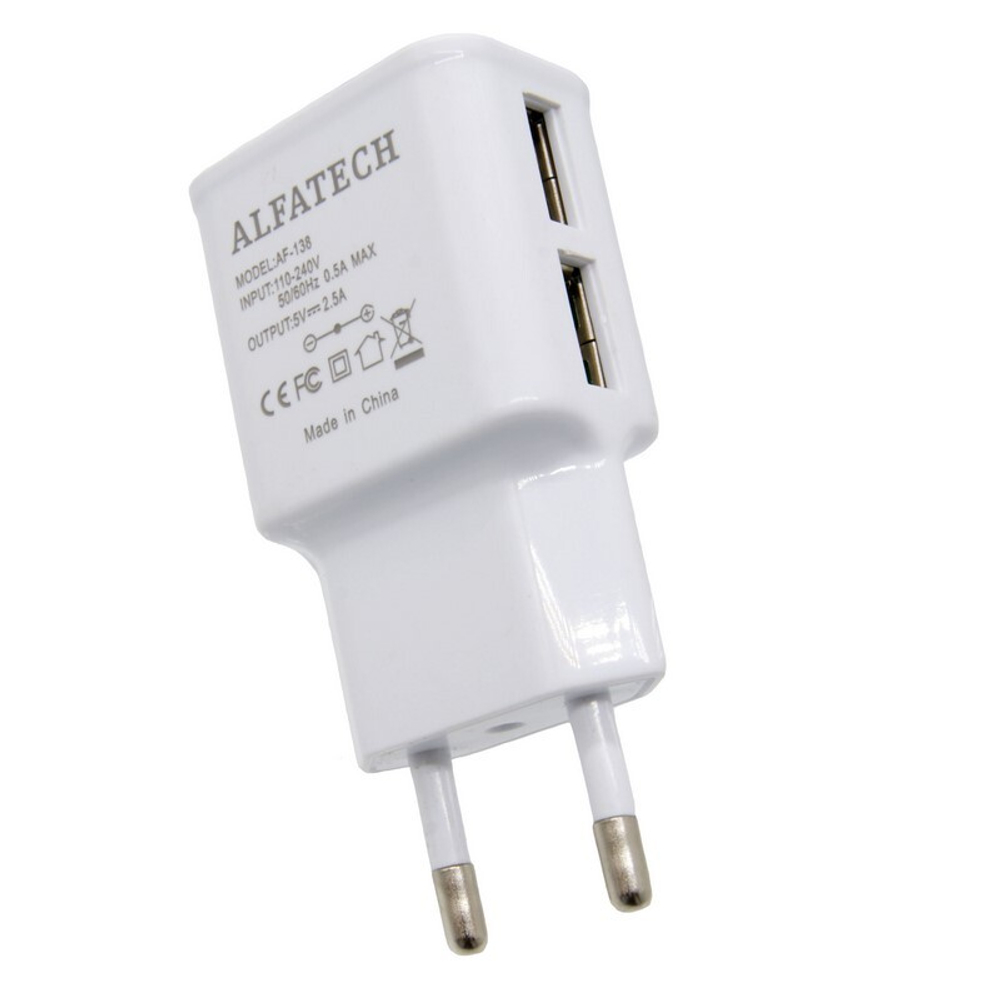 Сетевой адаптер питания Alfatech AF-138 2USB LED 2A (белый)