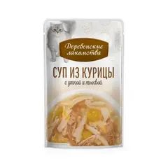 Деревенские лакомства консервы для кошек «Суп из курицы с уткой и тыквой», пауч 35г*4шт