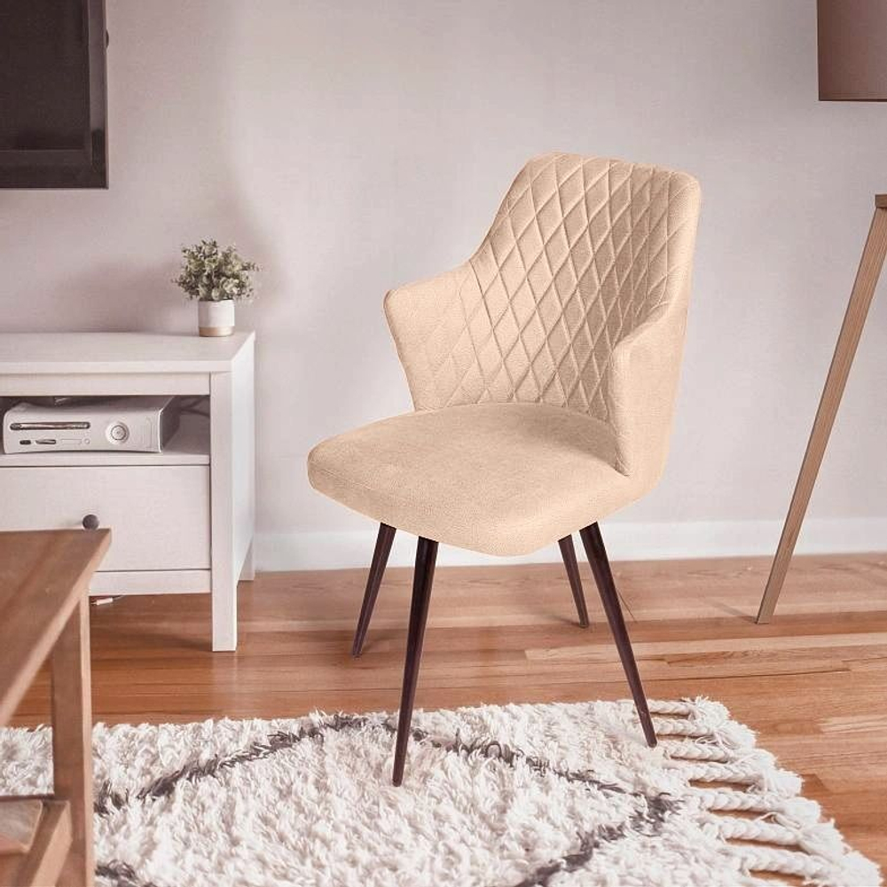 Стул поворотный на 360 градусов Hunt ромб, бархат бежевый 5 / чёрный конус