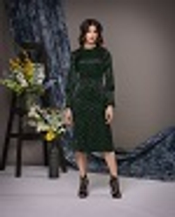 04-05-22 SS Платье шёлковое, юбка-годе, зеленый с чёрным рисунком S