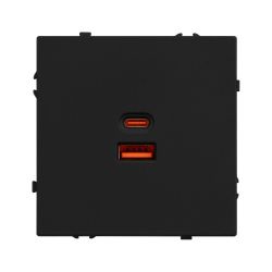 Механизм розетки с быстрой USB зарядкой SCT-NOBE-MUAC-SFPL-FC-BK (65W, QC3) (Arlight, Черный оникс) 054317