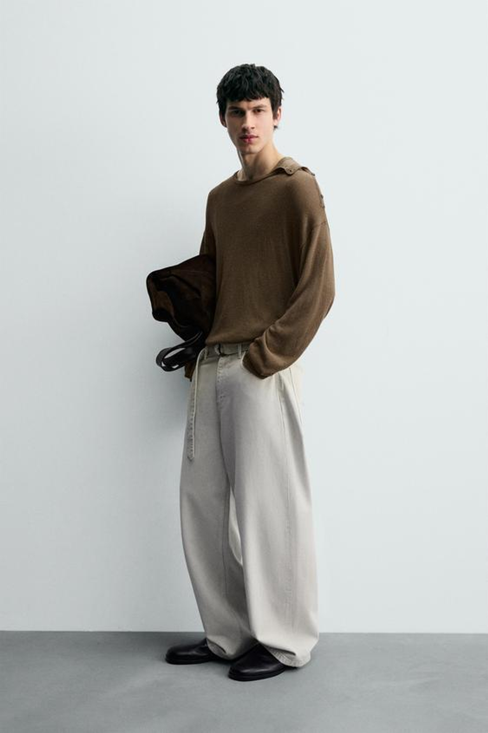 ZARA ДЖИНСЫ RELAXED FIT С ПОЯСОМ, ЗЕЛЕНЫЙ/СЕРЫЙ