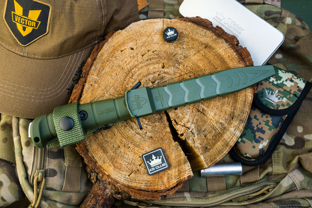 Нож Kizlyar Supreme VECTOR 420HC SW OKH PS (StoneWash, Olive Kraton Handle, Polyamide Sheath)