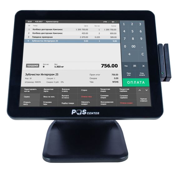 Сенсорный моноблок POScenter POS101 (15&quot;, PCAP, WB-J6412,RAM 8Gb,SSD M2 128Gb, MSR, RJ11 24V) без ОС