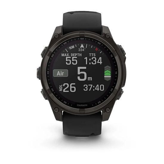 Умные часы Garmin Fenix 8, 47 мм, Solar, Sapphire Carbon Gray DLC Titanium with Black/Pebble Gray Silicone