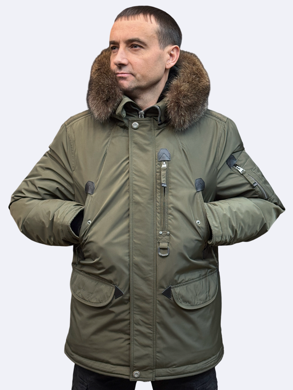 Пуховик зимний хаки