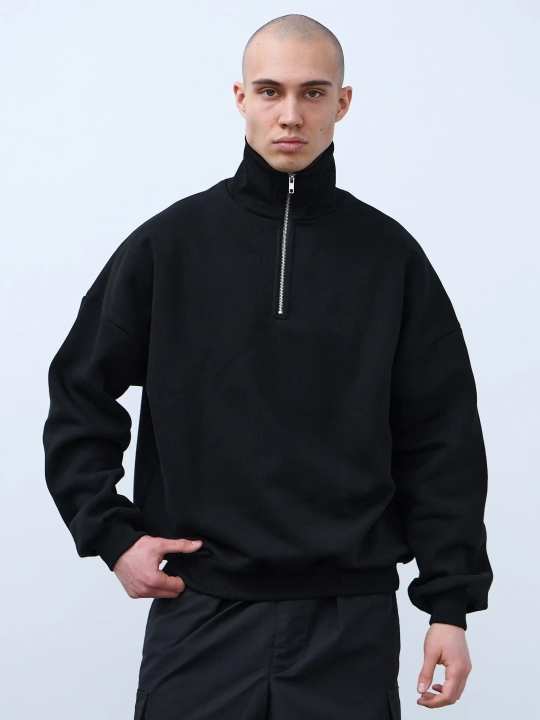 Свитшот с воротником на молнии с начесом (черный)