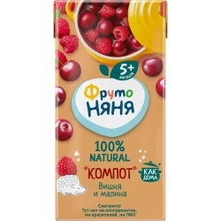 Компот детский ФрутоНяня, из вишни и малины, 0,2 л