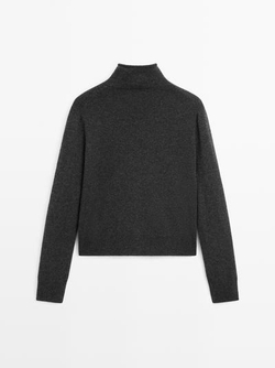 Massimo Dutti Кардиган с воротником-стойкой из 100% шерсти, темно-серый