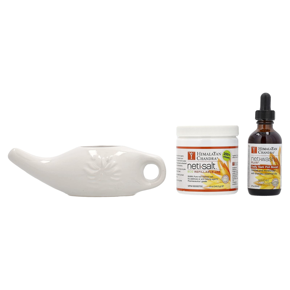 Himalayan Chandra, Neti Pot, фарфоровая система для очистки носовых пазух, набор из 3 предметов