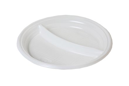 Одноразовая тарелка 2-х секц. D=205мм 6.0 г белая (100/1400)