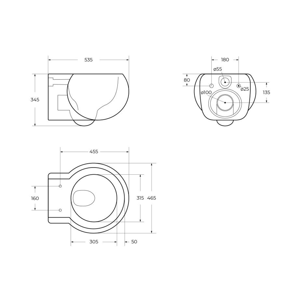 Унитаз подвесной безободковый с сиденьем и смывом TORNADO CEZARES GRANDE-TOR CZR-308-TH-TOR/SC