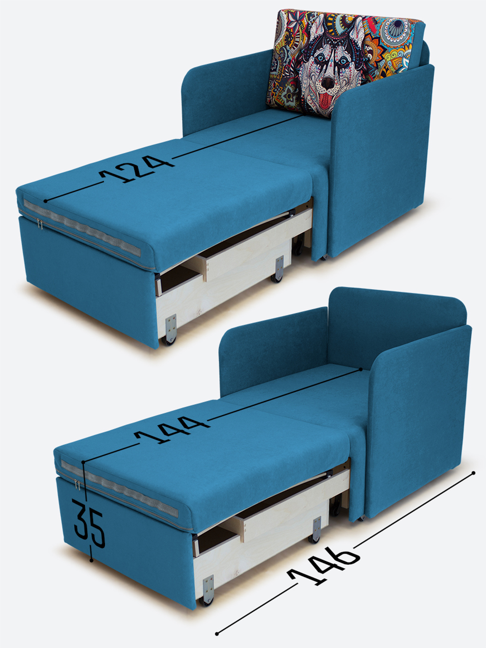 Кресло-кровать "Миник" с подлокотниками, купон Хаски