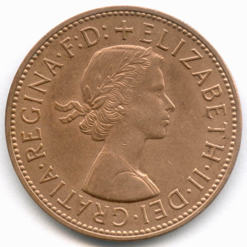 1 пенни 1963 год. Великобритания. Елизавета II. Бронза, диаметр 30,8 мм. XF