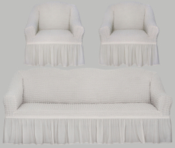 Комплект чехлов на трехместный диван и кресла с оборкой, цвет Слоновая кость