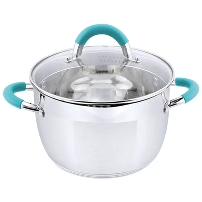 Кастрюля BRAVO, объем 2,9 л, из нерж стали с крышкой из жаропрочного стекла, размер 18*11,